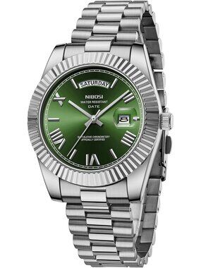 Nibosi Men's Silver Green Analog Quartz Stainless Waterproof Desiger Wrist Watch